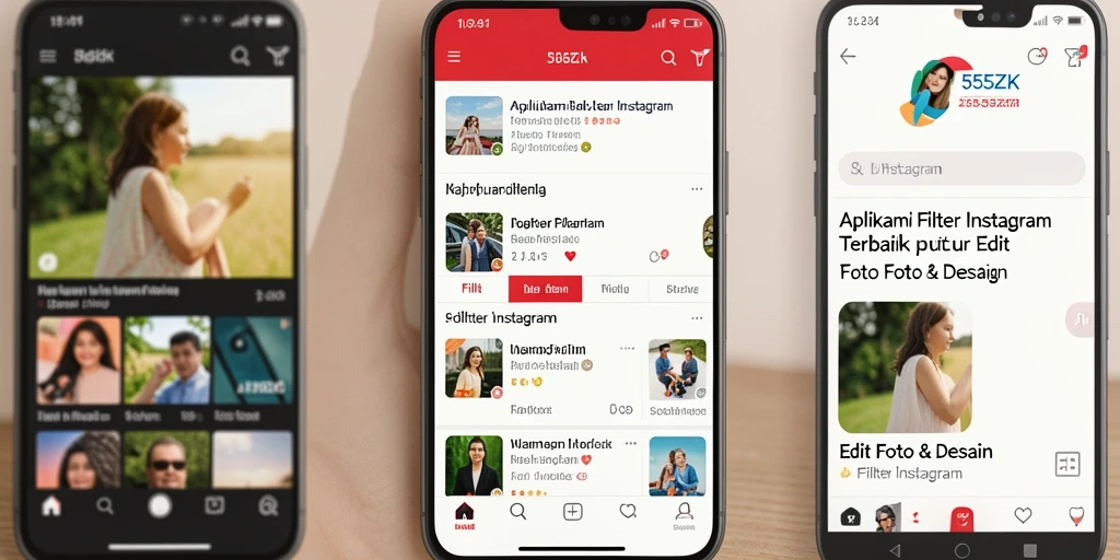 Tampilan antarmuka aplikasi 555ZK yang user-friendly dan filter yang menakjubkan.