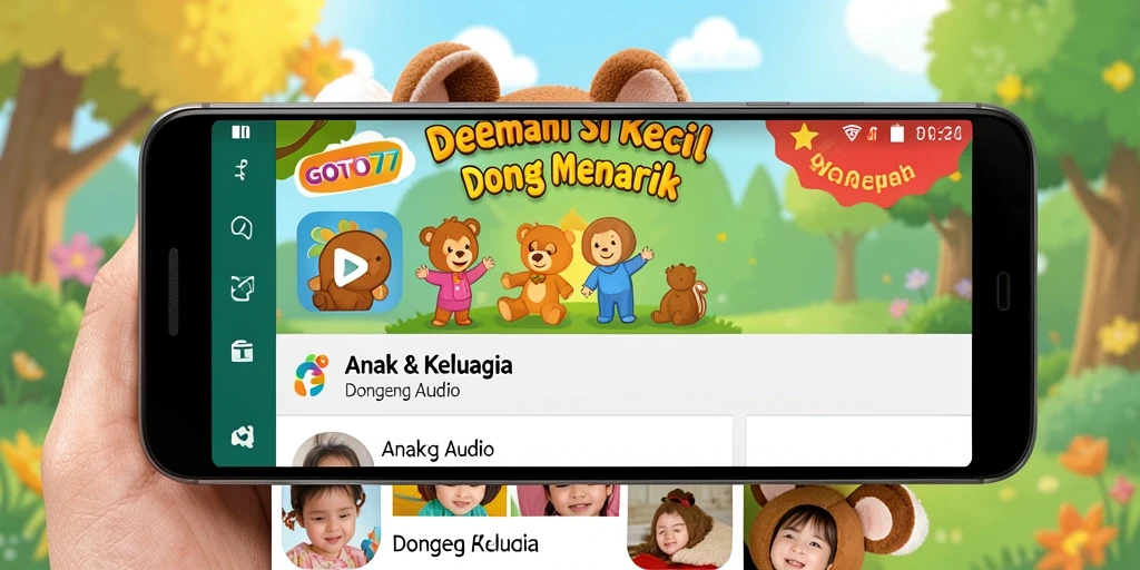 Antarmuka GOTO77 menampilkan pilihan dongeng audio yang menarik untuk anak-anak.