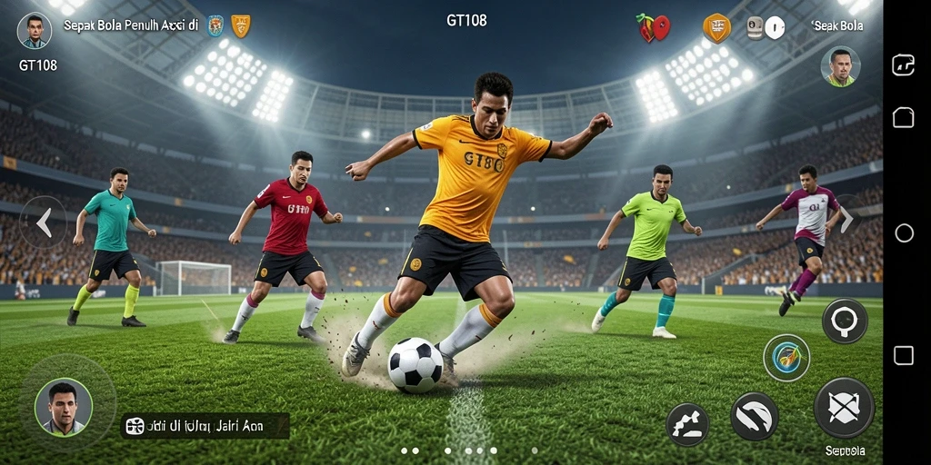 Tampilan antarmuka permainan Sepak Bola yang menarik dan dinamis.