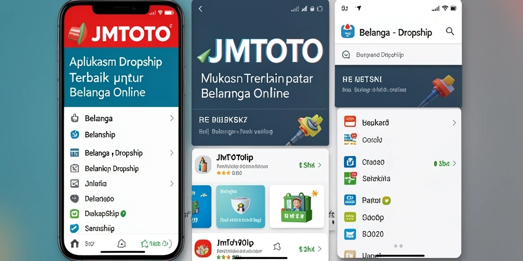 Screenshot aplikasi JMTOTO menampilkan antarmuka pengguna untuk pengelolaan dropship.