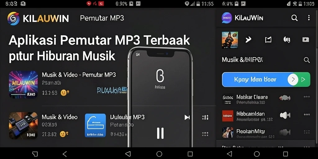 Tampilan antarmuka KILAUWIN untuk Pemutar MP3 yang sederhana dan intuitif.